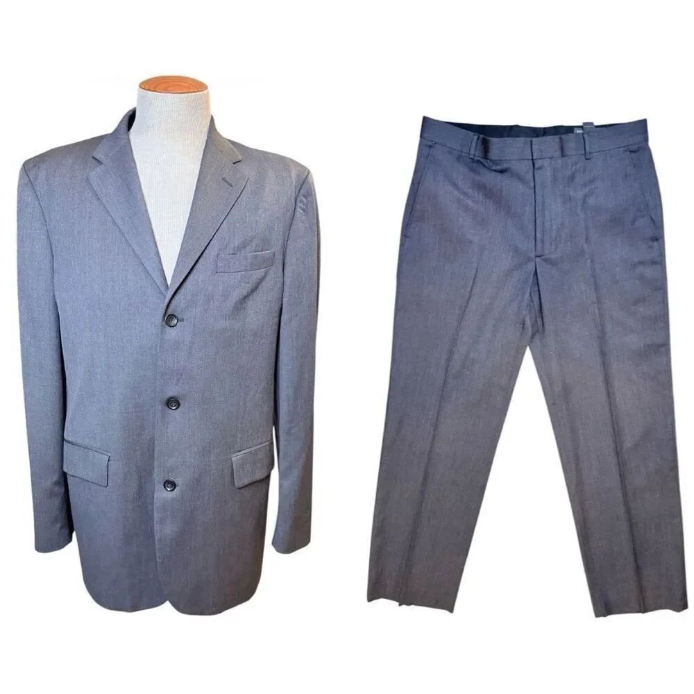 Banana Republic Suit Mens Three-Button Blazer Sz. 44L Pants 35X32 Gray Wool